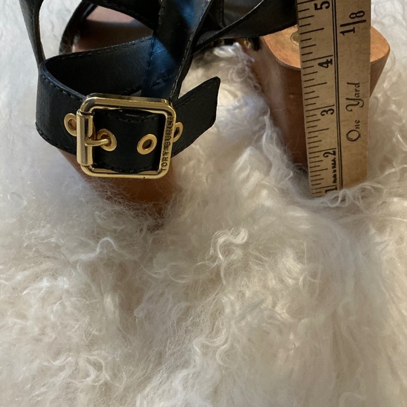 Tory Burch Risley Black Leather Wood Wedge Platform Sandal Size 9 GUC - Picture 7 of 16